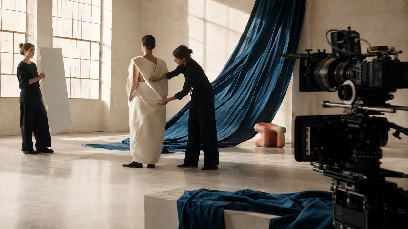 Fashion production in a sunlit atelier
